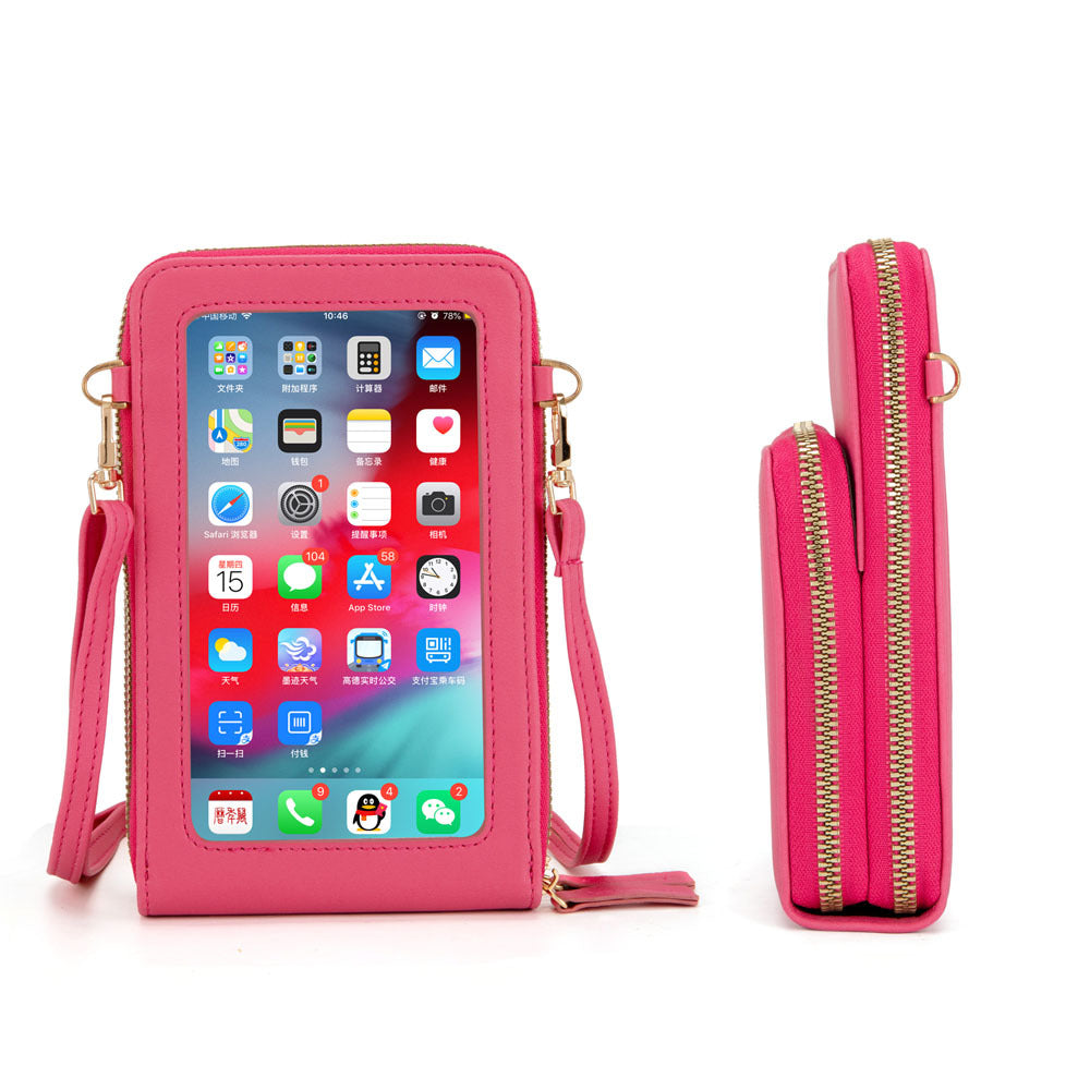 Touch Screen Mobile Phone Bag Korean Version PU Zipper One-shoulder Diagonal Bag