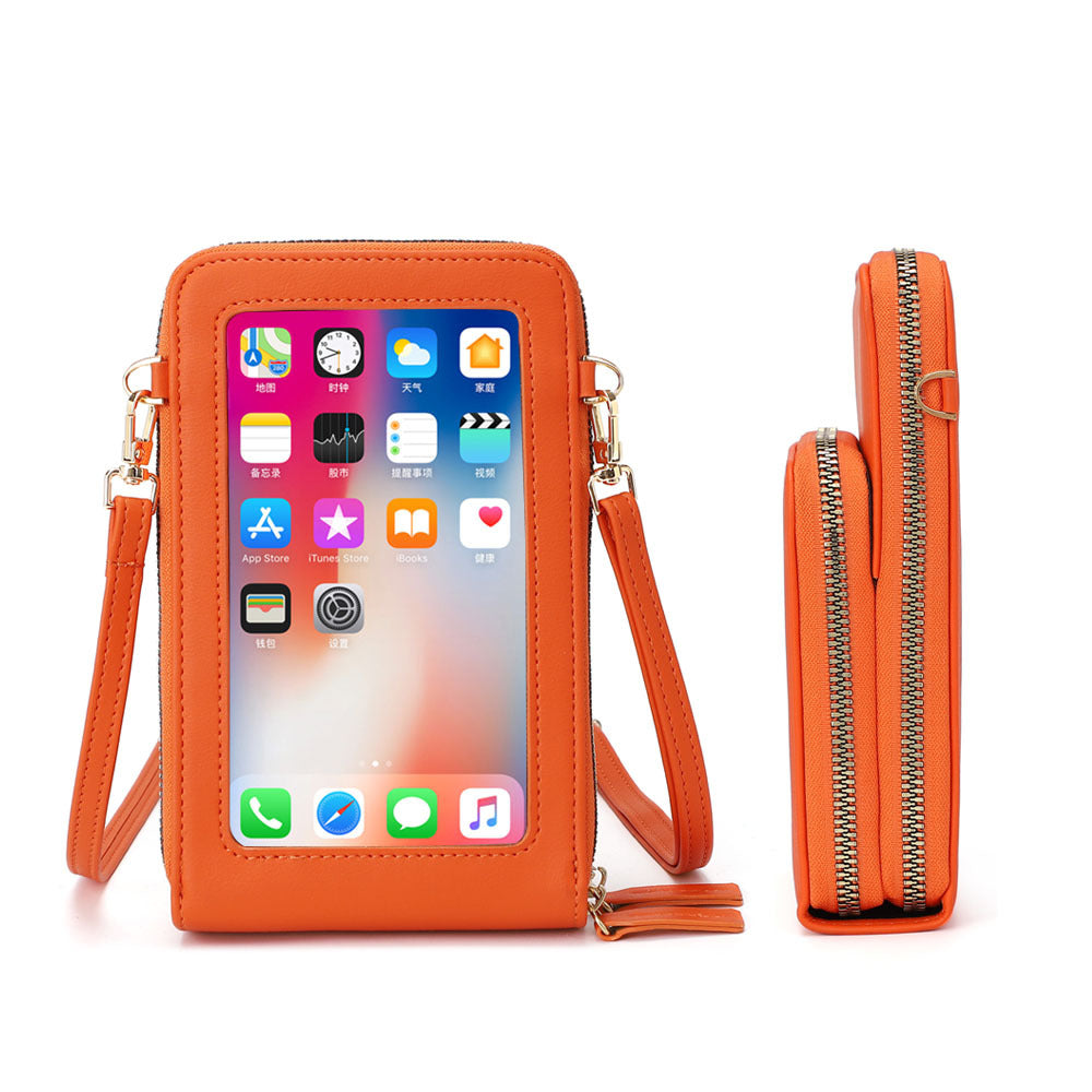 Touch Screen Mobile Phone Bag Korean Version PU Zipper One-shoulder Diagonal Bag
