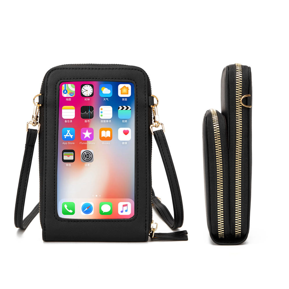 Touch Screen Mobile Phone Bag Korean Version PU Zipper One-shoulder Diagonal Bag