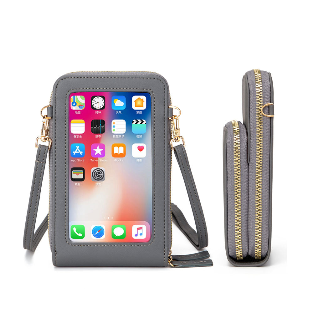 Touch Screen Mobile Phone Bag Korean Version PU Zipper One-shoulder Diagonal Bag