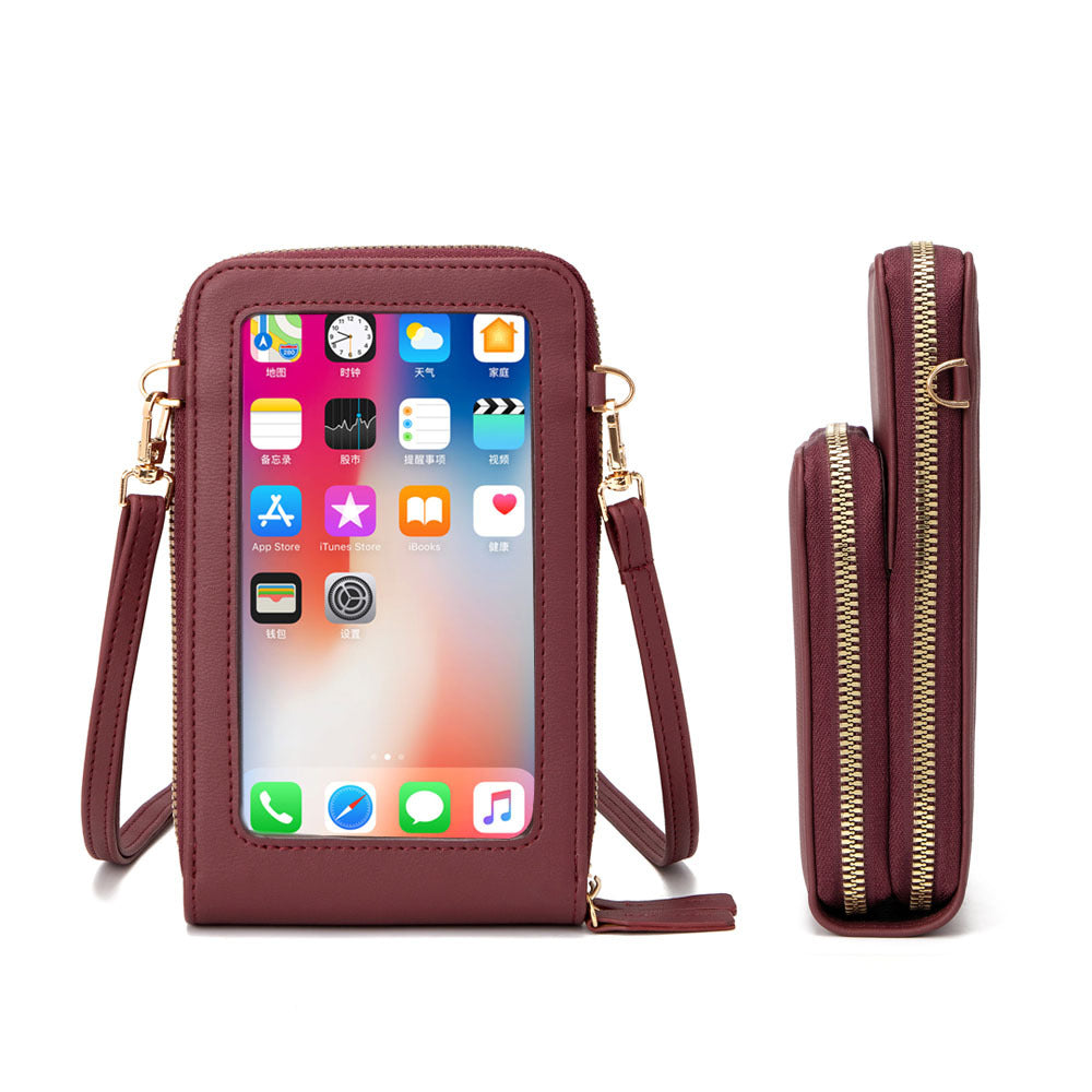 Touch Screen Mobile Phone Bag Korean Version PU Zipper One-shoulder Diagonal Bag