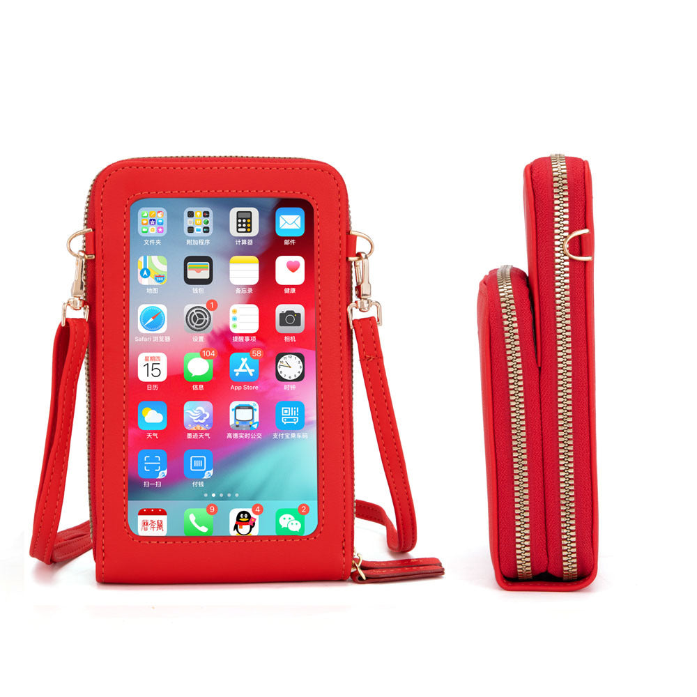 Touch Screen Mobile Phone Bag Korean Version PU Zipper One-shoulder Diagonal Bag