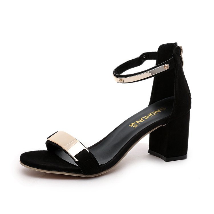 Korean Sandals Flat Thick Heel Women's Solid Color Shoes