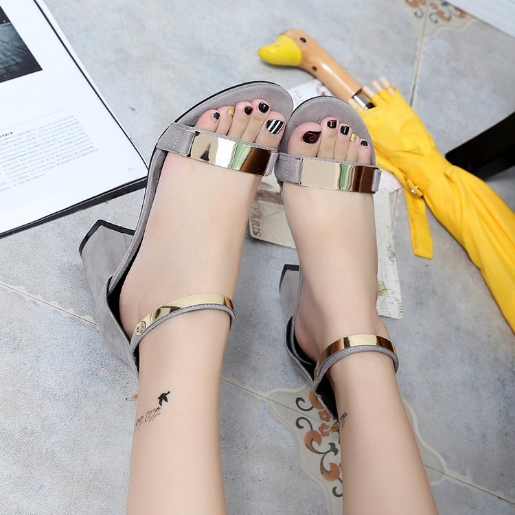 Korean Sandals Flat Thick Heel Women's Solid Color Shoes