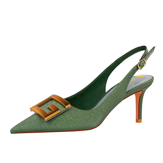 Hollow Back Strap Metal Square Buckle Shoes