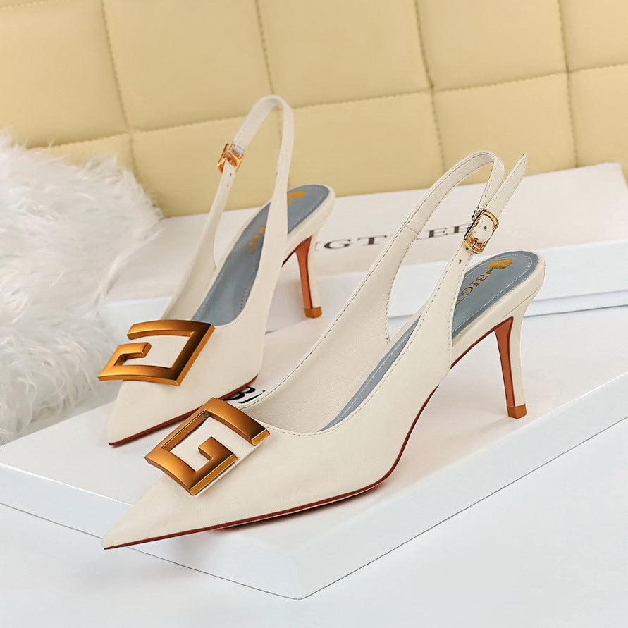 Hollow Back Strap Metal Square Buckle Shoes