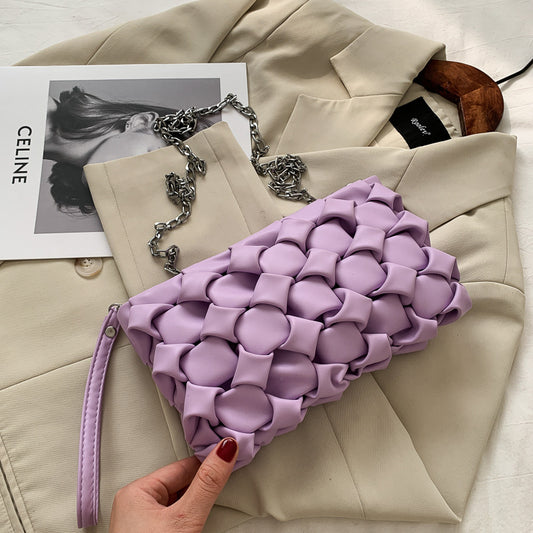 Skuldertaske med tekstur, vævet kæde, crossbody, lille firkantet taske