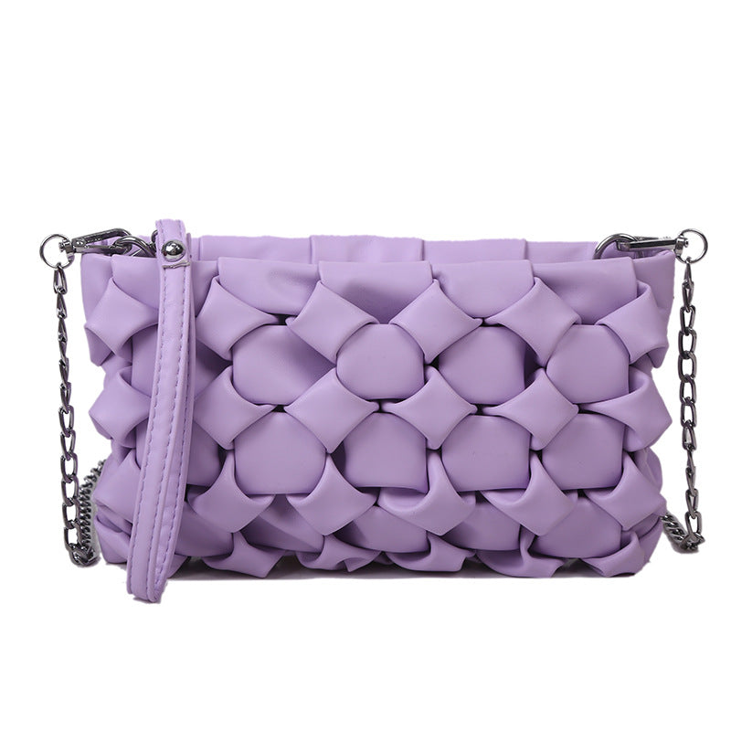Skuldertaske med tekstur, vævet kæde, crossbody, lille firkantet taske