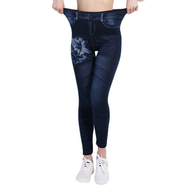 Lily-print imiterede denim-leggings