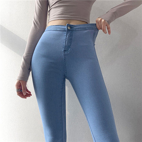 Dame stramme højtaljede stretchjeans med hofteløft