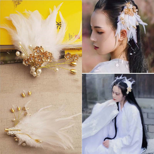 Hanfu Handmade Headdress Antique Accessories Feather Hairpin Antique Multicolor Headband