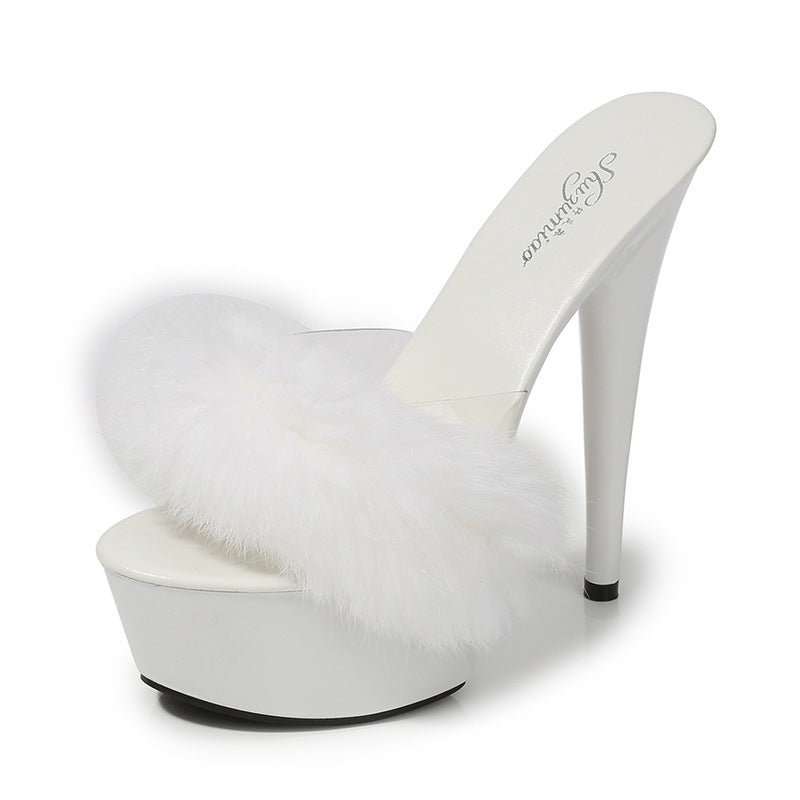 Rabbit Hair Special High-heeled Shoes With ThinSsexy Black