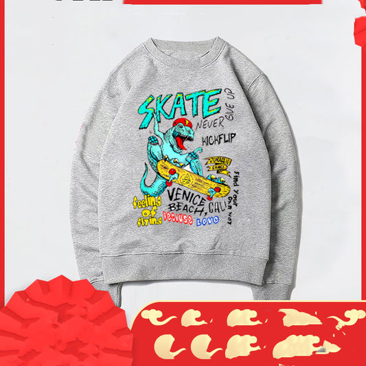 Hip-hop Jurassic Print Skateboard Turtleneck