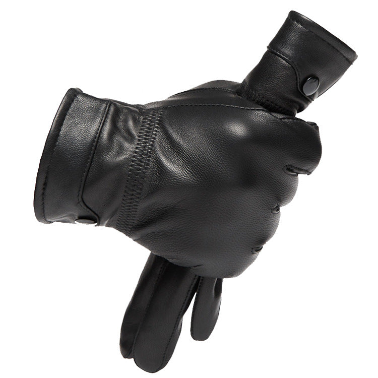 Sheepskin Thickened Plus Velvet Winter Warm Casual Leather Gloves