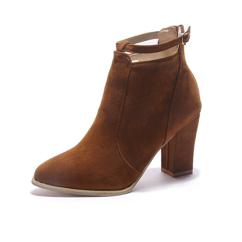 European And American Pointed Toe Martin Boots Women's Belt Buckle