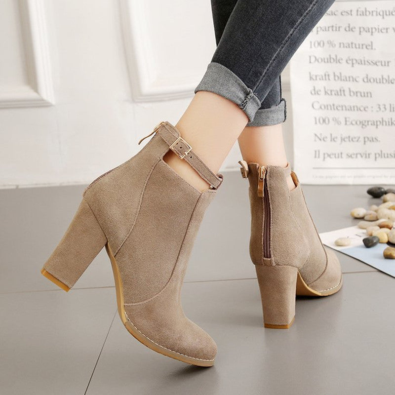 European And American Pointed Toe Martin Boots Women's Belt Buckle