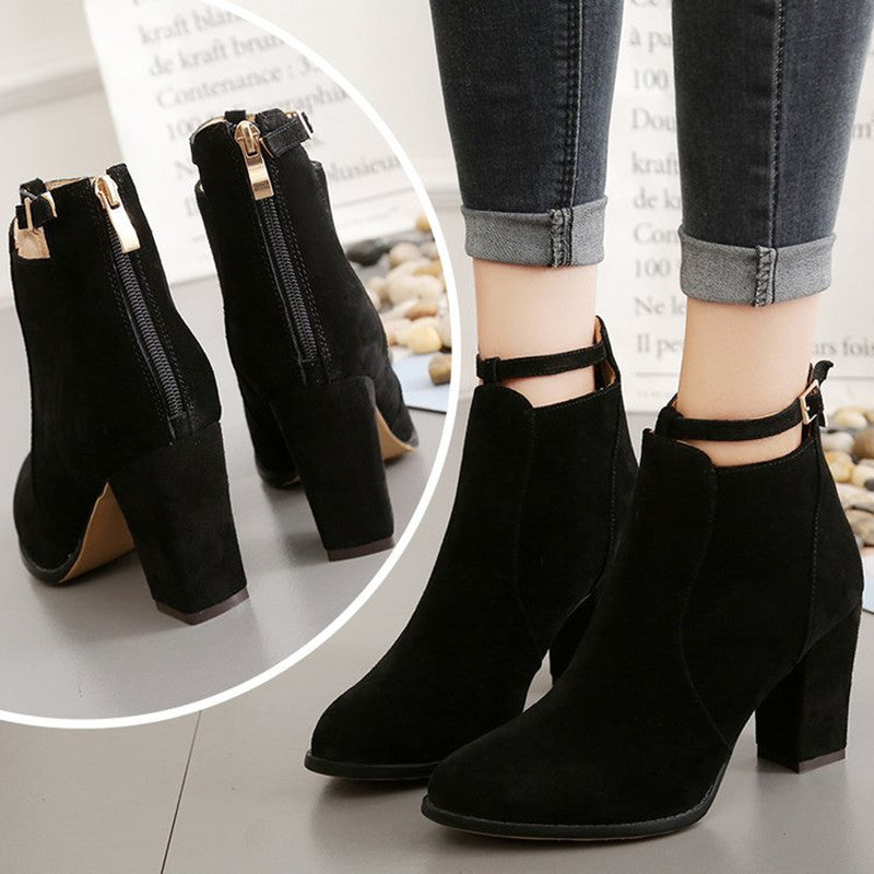 European And American Pointed Toe Martin Boots Women's Belt Buckle