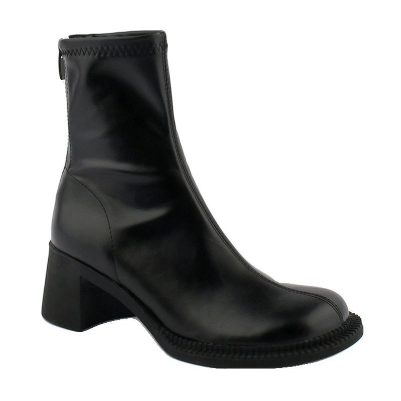 Thick High Heel Round Toe Thin Short Boots With Zipper