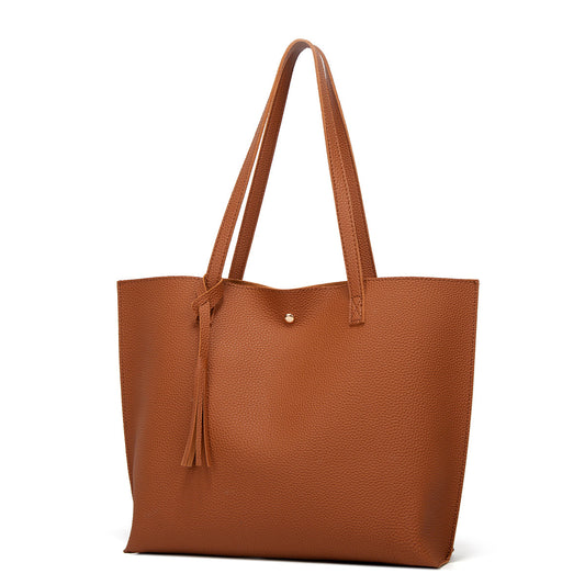 Pure Color Foreign Trade Tassel Mother-And-Child Bag Large Capacity One-Shoulder Tote Bag