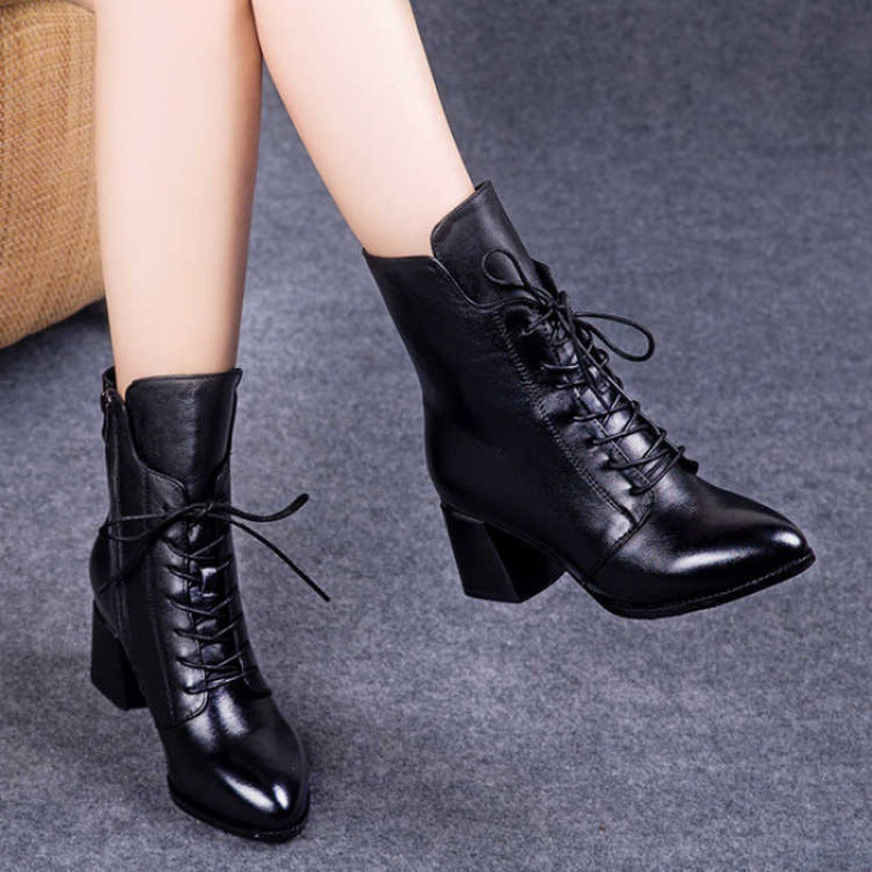 Fashion All-match Thick-heeled Martin Boots