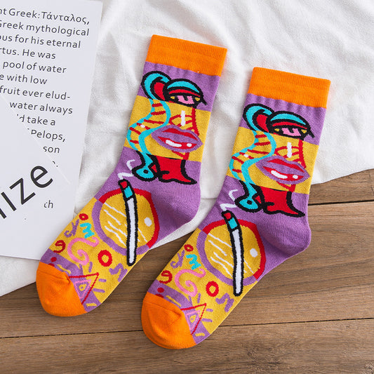 Personality Graffiti Illustration In Tube Men And Women Socks