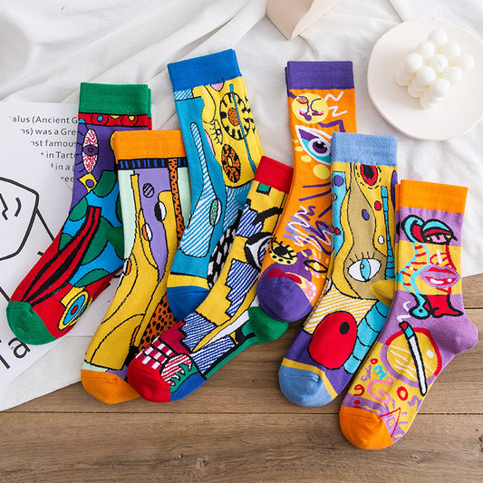 Personality Graffiti Illustration In Tube Men And Women Socks
