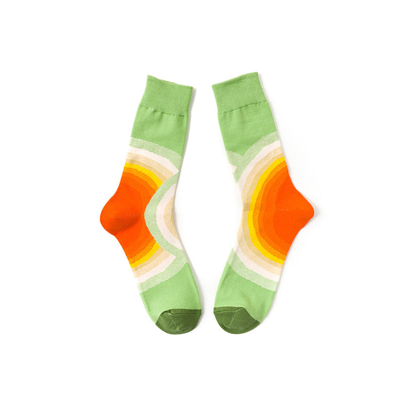 Style Literary Color Happy Middle And High Tube Niche Female Tide Calf Cotton Socks