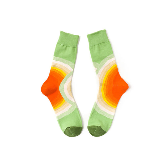Style Literary Color Happy Middle And High Tube Niche Female Tide Calf Cotton Socks