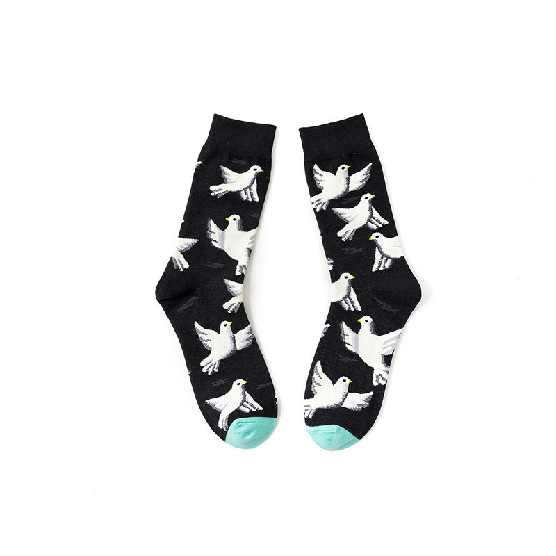 Style Literary Color Happy Middle And High Tube Niche Female Tide Calf Cotton Socks