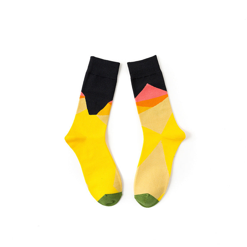 Style Literary Color Happy Middle And High Tube Niche Female Tide Calf Cotton Socks