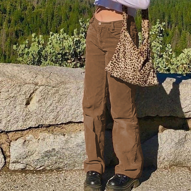 New Sexy Women's Corduroy Plain Casual Straight Pants