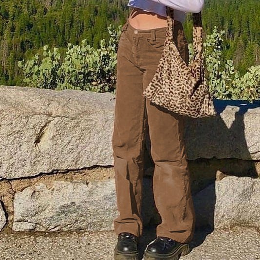 New Sexy Women's Corduroy Plain Casual Straight Pants