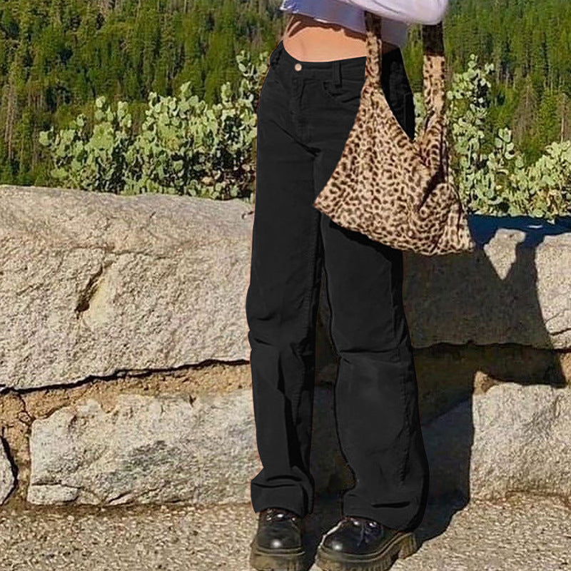 New Sexy Women's Corduroy Plain Casual Straight Pants
