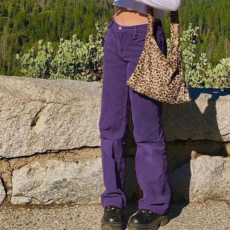 New Sexy Women's Corduroy Plain Casual Straight Pants