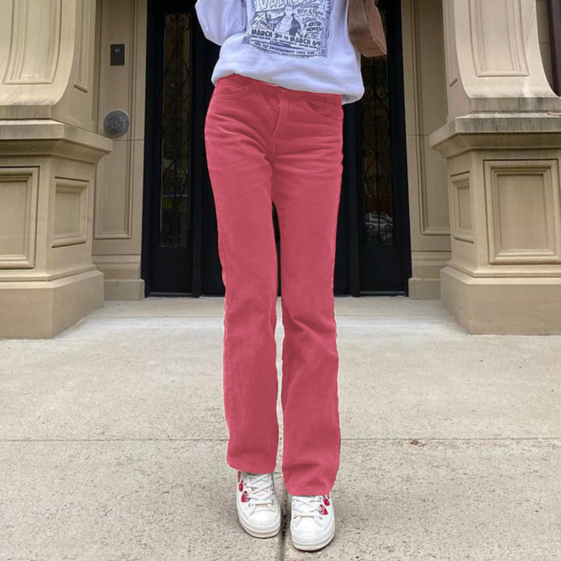 New Sexy Women's Corduroy Plain Casual Straight Pants