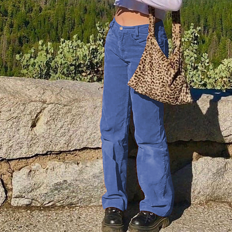 New Sexy Women's Corduroy Plain Casual Straight Pants