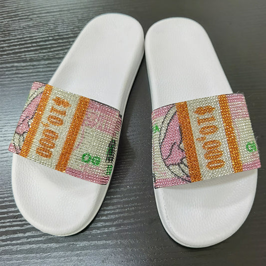 European and American Rhinestone Dollar Slippers Women's Summer Wear Fashion All-match Sandals
