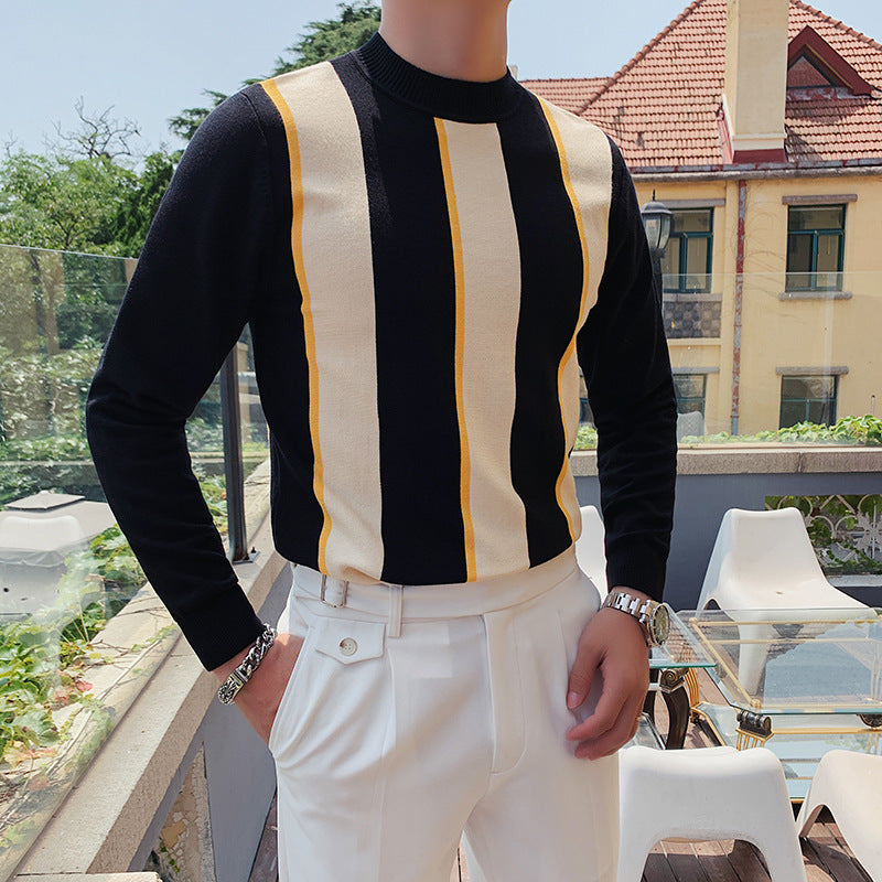 Long-sleeved Sweater Korean Style Slim fashion striped handsome sweater