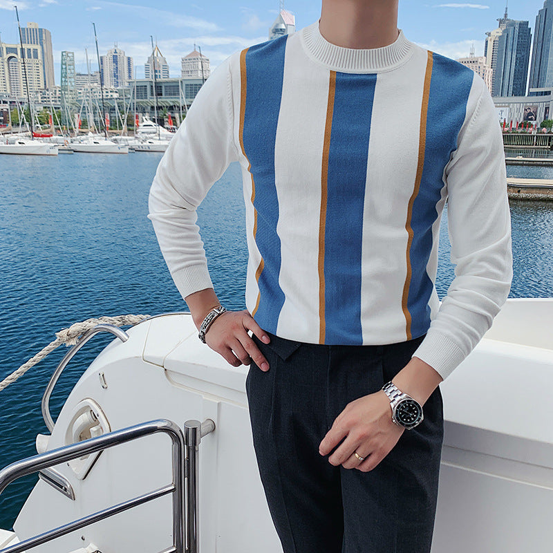 Long-sleeved Sweater Korean Style Slim fashion striped handsome sweater