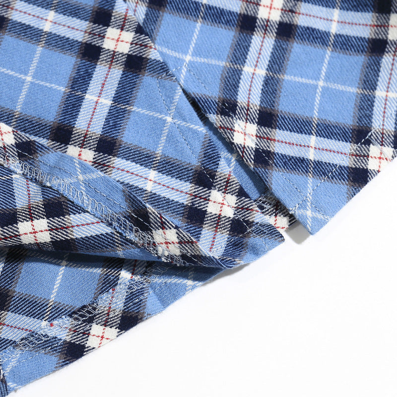 Blue Diagonal Plaid High Waist Bag Hip Slit Short Skirt