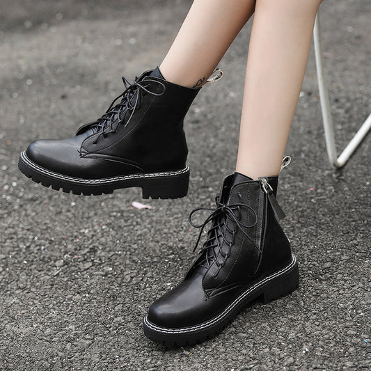 All-match Handsome Motorcycle Thick Heel Martin Boots Women