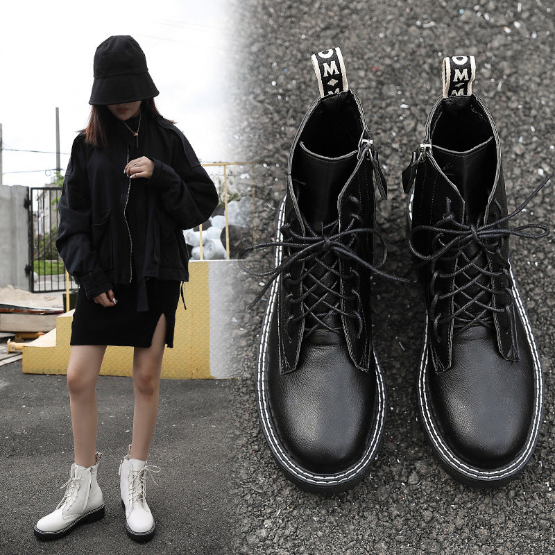 All-match Handsome Motorcycle Thick Heel Martin Boots Women