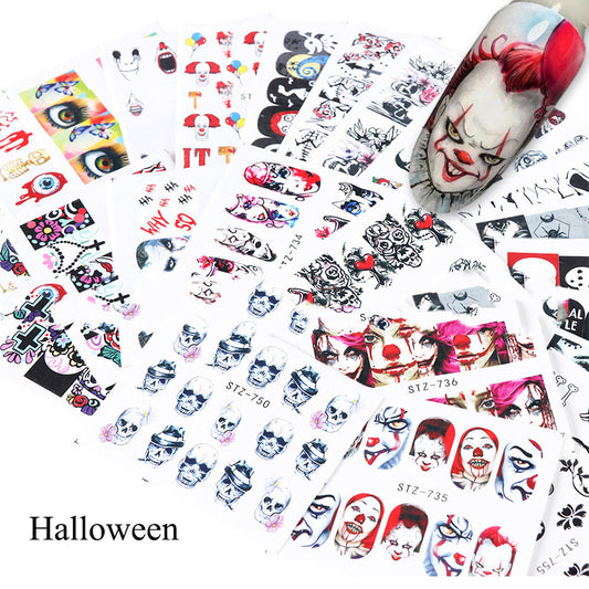 Black and White Color Skull Element Set Nail Stickers