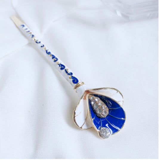 Alloy Palace Step Shaking Plate Hairpin Blue and White Porcelain