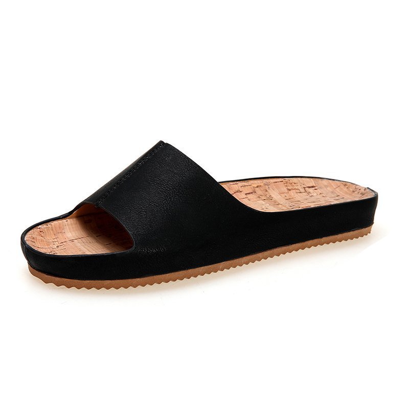 Large Size Retro Wood Grain Flat Sandals Women