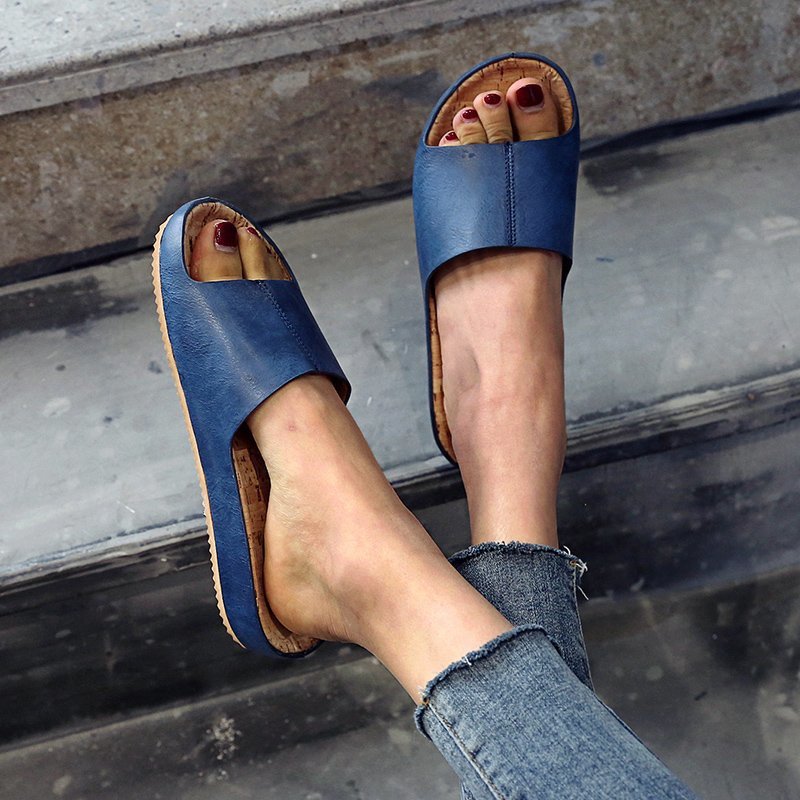 Large Size Retro Wood Grain Flat Sandals Women