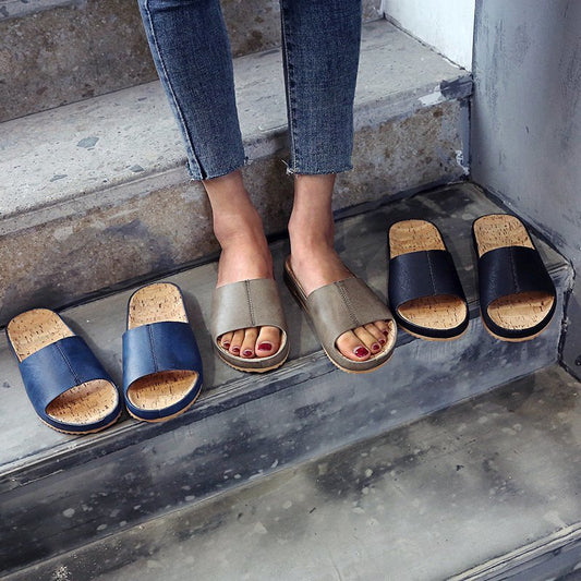Large Size Retro Wood Grain Flat Sandals Women