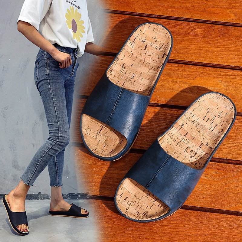Large Size Retro Wood Grain Flat Sandals Women