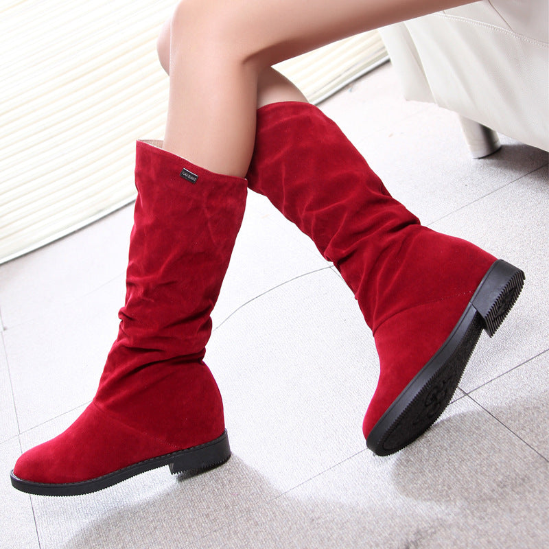Pure Color Inner Heightening And Fleece Boots