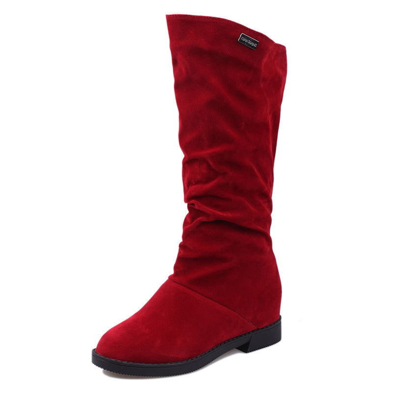Pure Color Inner Heightening And Fleece Boots